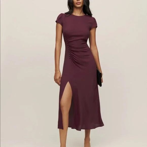 Reformation Dresses & Skirts - Reformation Frasier Dress Button Side Midi High Slit Prune Size 8